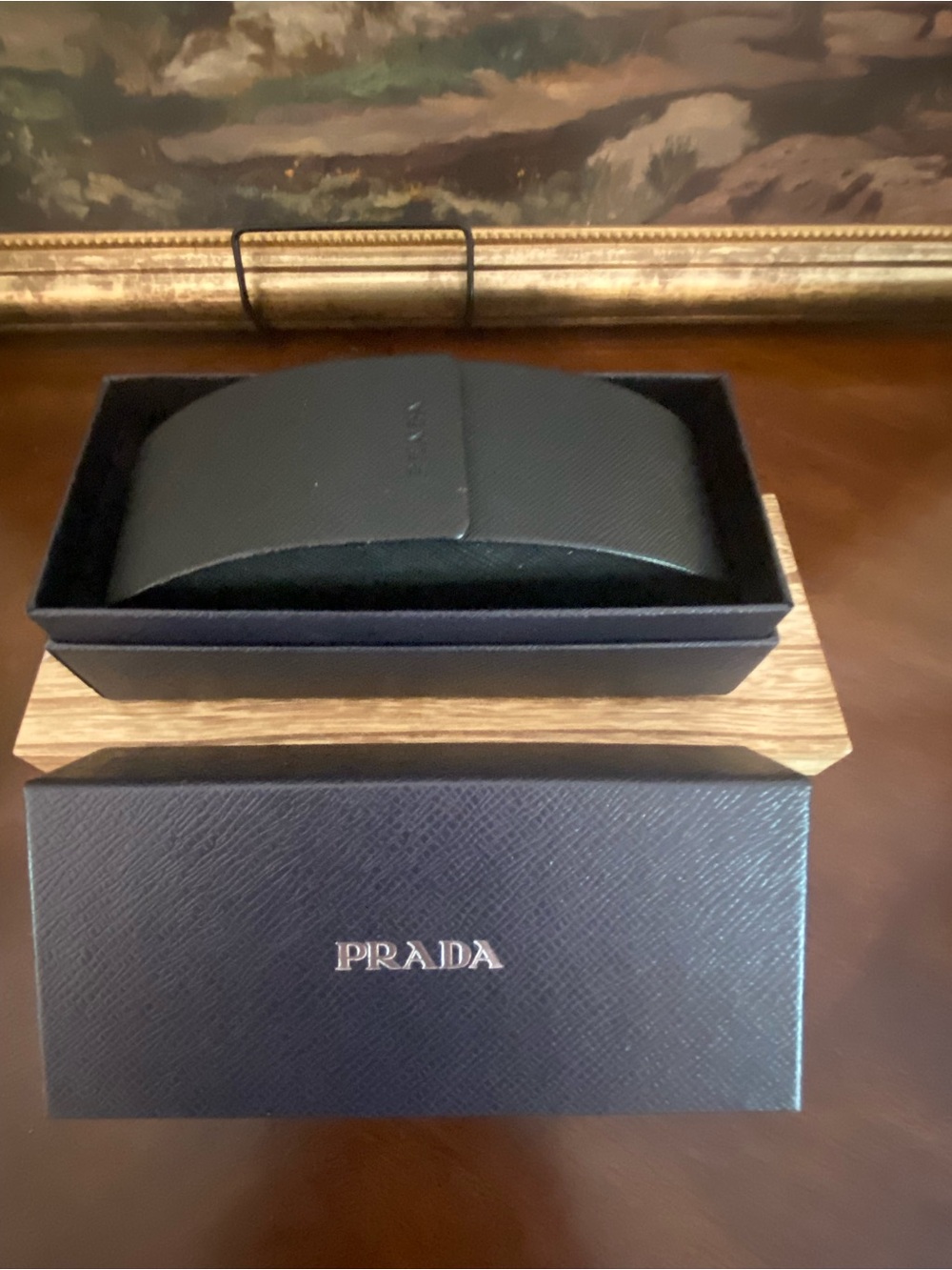 Prada Black Sunglasses Case with Navy Textured Box
